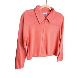 Vintage 80s San Remo Pink Full Zip Sweater Soft Sz S Casual Preppy Comfort Knit